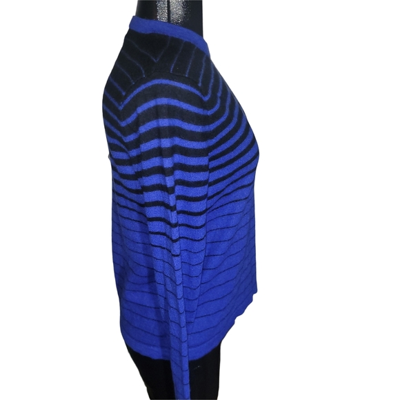 Neiman Marcus Royal Blue and Black Striped Cashmere Sweater L - Picture 3 of 7